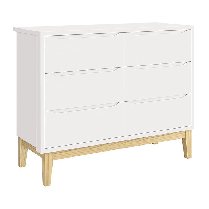 Dormitório Completo Infantil Classic 3 Portas, Cômoda 6 Gavetas, Berço Branco Fosco com Pés Madeira Natural e Colchão D18 - Reller Móveis 