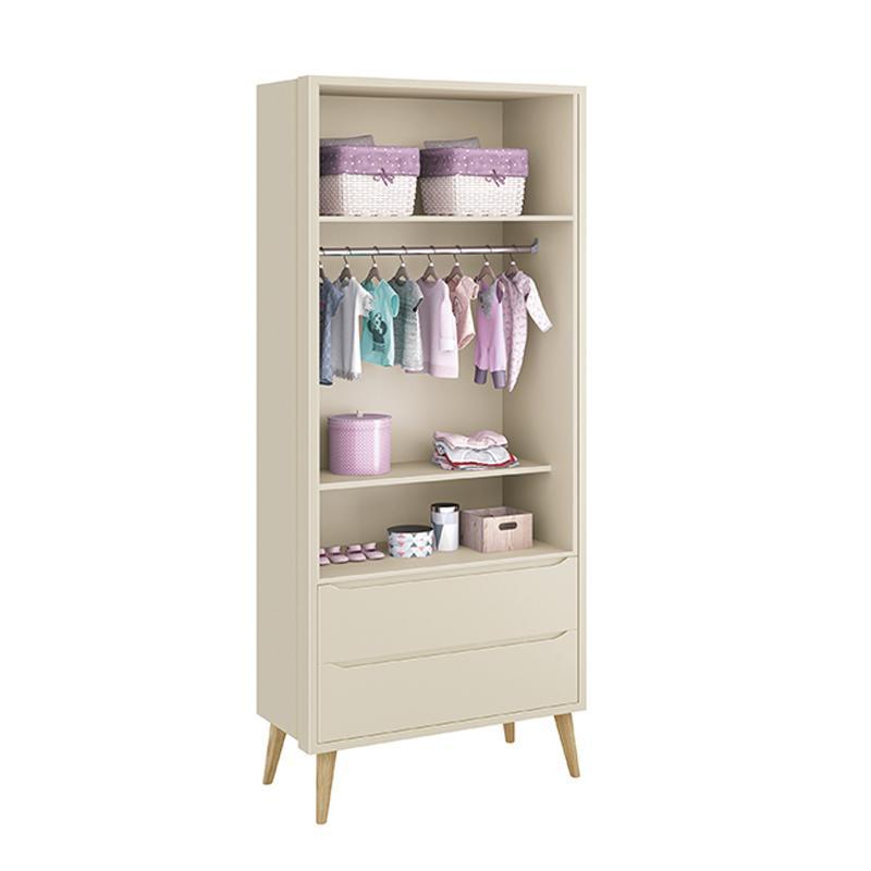 Dormitório Completo Infantil Theo 2 Portas, Cômoda 6 Gavetas, Berço Areia Fosco com Pés Madeira Natural e Colchão D18 - Reller Móveis