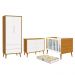 Dormitório Completo Infantil Theo 2 Portas, Cômoda 6 Gavetas, Berço Branco/Savana com Pés Amadeirado e Colchão D18 - Reller Móveis