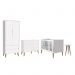 Dormitório Completo Infantil Theo 2 Portas, Cômoda 6 Gavetas, Berço e Mesa de Canto Branco Fosco com Pés Amadeirado - Reller Móveis