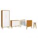 Dormitório Completo Infantil Theo 2 Portas, Cômoda 6 Gavetas, Berço e Mesa de Canto Branco/Savana com Pés Amadeirado - Reller Móveis