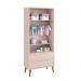 Dormitório Completo Infantil Theo 2 Portas, Cômoda 6 Gavetas, Berço e Mesa de Canto Rosa Fosco com Pés Amadeirado - Reller Móveis