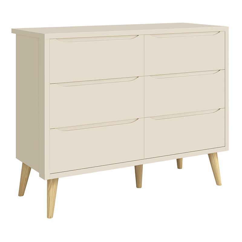 Dormitório Completo Infantil Theo 3 Portas, Cômoda 6 Gavetas e Berço Areia Fosco com Pés Madeira Natural - Reller Móveis