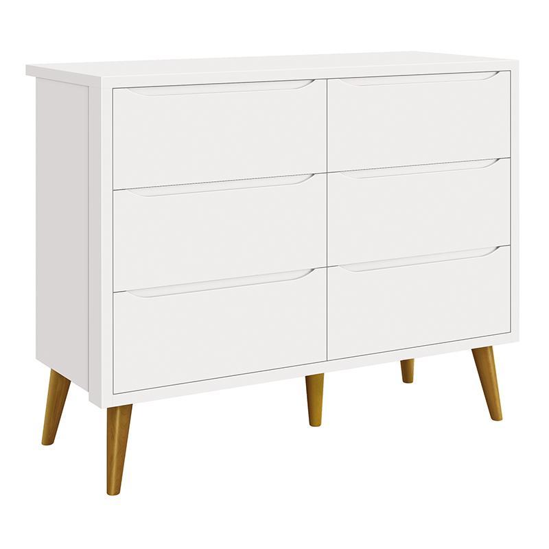 Dormitório Completo Infantil Theo 3 Portas, Cômoda 6 Gavetas e Berço Branco Fosco com Pés Amadeirado - Reller Móveis