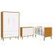 Dormitório Completo Infantil Theo 3 Portas, Cômoda 6 Gavetas e Berço Branco/Savana com Pés Amadeirado - Reller Móveis