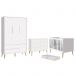 Dormitório Completo Infantil Theo 3 Portas, Cômoda 6 Gavetas, Berço Branco Fosco com Pés Madeira Natural e Colchão D18 - Reller Móveis 