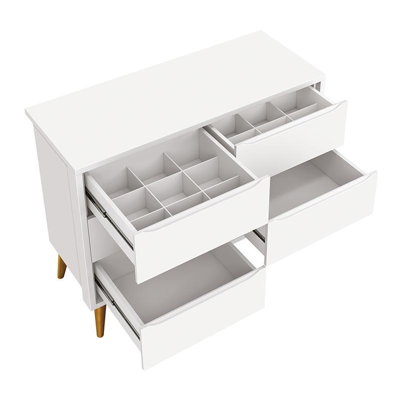 Dormitório Completo Infantil Theo 3 Portas, Cômoda 6 Gavetas, Berço Branco Fosco com Pés Madeira Natural e Colchão D18 - Reller Móveis 
