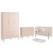 Dormitório Completo Infantil Theo 3 Portas, Cômoda 6 Gavetas, Berço Rosa Fosco com Pés Madeira Natural e Colchão D18 - Reller Móveis