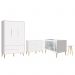 Dormitório Completo Infantil Theo 3 Portas, Cômoda 6 Gavetas, Berço e Mesa de Canto Branco Fosco com Pés Madeira Natural - Reller Móveis 