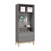 Dormitório Infantil Classic 2 Portas, Cômoda 1 Porta, Berço Cinza Fosco com Pés Madeira Natural e Colchão - Reller Móveis 