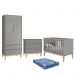 Dormitório Infantil Classic 2 Portas, Cômoda 3 Gavetas, Berço Cinza Fosco com Pés Madeira Natural e Colchão - Reller Móveis 