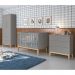 Dormitório Infantil Classic 2 Portas, Cômoda 3 Gavetas, Berço Cinza Fosco com Pés Madeira Natural e Colchão - Reller Móveis 