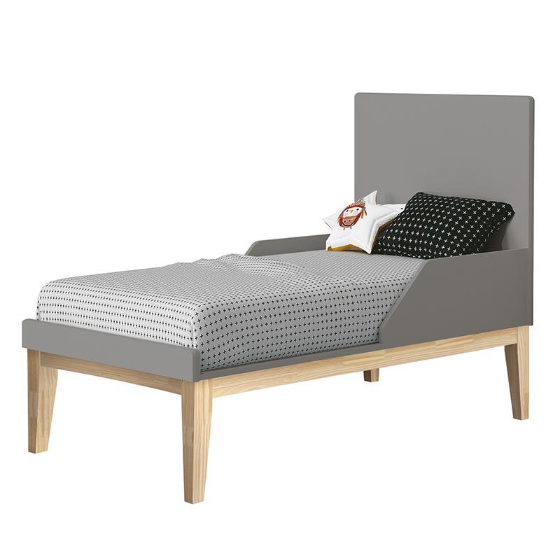 Dormitório Infantil Classic 2 Portas, Cômoda 3 Gavetas, Berço Cinza Fosco com Pés Madeira Natural e Colchão - Reller Móveis 