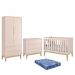 Dormitório Infantil Classic 2 Portas, Cômoda 3 Gavetas, Berço Rosa Fosco com Pés Madeira Natural e Colchão - Reller Móveis