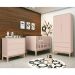 Dormitório Infantil Classic 2 Portas, Cômoda 3 Gavetas, Berço Rosa Fosco com Pés Madeira Natural e Colchão - Reller Móveis