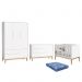 Dormitório Infantil Classic 3 Portas, Cômoda 1 Porta, Berço Branco Fosco com Pés Madeira Natural e Colchão - Reller Móveis