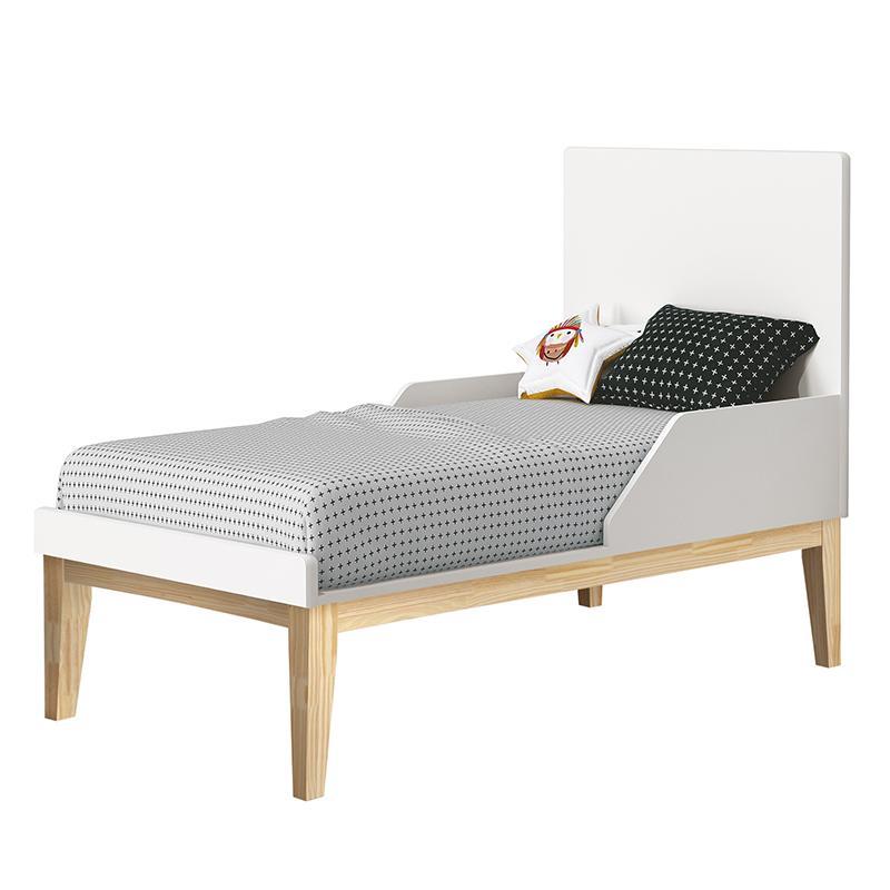 Dormitório Infantil Classic 3 Portas, Cômoda 1 Porta, Berço Branco Fosco com Pés Madeira Natural e Colchão - Reller Móveis