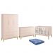 Dormitório Infantil Classic 3 Portas, Cômoda 1 Porta, Berço Rosa Fosco com Pés Madeira Natural e Colchão - Reller Móveis