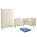 Dormitório Infantil Classic 3 Portas, Cômoda 3 Gavetas, Berço Areia Fosco com Pés Madeira Natural e Colchão - Reller Móveis 