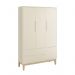 Dormitório Infantil Classic 3 Portas, Cômoda 3 Gavetas, Berço Areia Fosco com Pés Madeira Natural e Colchão - Reller Móveis 