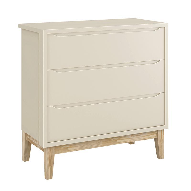 Dormitório Infantil Classic 3 Portas, Cômoda 3 Gavetas, Berço Areia Fosco com Pés Madeira Natural e Colchão - Reller Móveis 