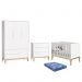 Dormitório Infantil Classic 3 Portas, Cômoda 3 Gavetas, Berço Branco Fosco com Pés Madeira Natural e Colchão - Reller Móveis 