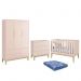 Dormitório Infantil Classic 3 Portas, Cômoda 3 Gavetas, Berço Rosa Fosco com Pés Madeira Natural e Colchão - Reller Móveis