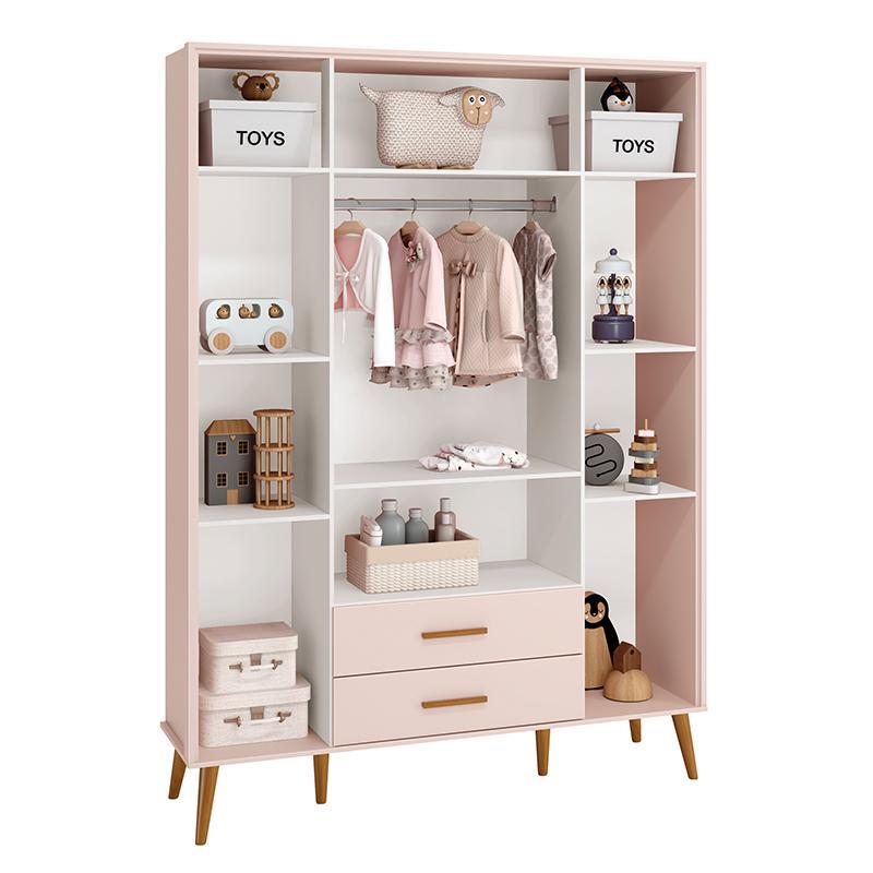 Dormitório Infantil Isis Guarda Roupa 4 Portas, Cômoda 1 Porta e Berço Rosa com Colchão - Reller Móveis