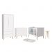 Dormitório Infantil Theo 2 Portas, Cômoda 6 Gavetas, Berço, Mesa de Canto Branco Fosco com Pés Madeira Natural e Colchão - Reller Móveis 