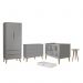 Dormitório Infantil Theo 2 Portas, Cômoda 6 Gavetas, Berço, Mesa de Canto Cinza Fosco com Pés Amadeirado e Colchão - Reller Móveis