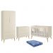Dormitório Infantil Theo Retrô 2 Portas, Cômoda, Berço Areia Fosco com Pés Madeira Natural e Colchão - Reller Móveis 