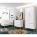 Dormitório Infantil Theo Retrô 2 Portas, Cômoda, Berço Branco Fosco com Pés Madeira Natural e Colchão - Reller Móveis 