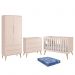 Dormitório Infantil Theo Retrô 2 Portas, Cômoda, Berço Rosa Fosco com Pés Madeira Natural e Colchão - Reller Móveis