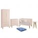 Dormitório Infantil Theo Retrô 2 Portas, Cômoda, Berço, Mesa de Apoio Rosa Fosco com Pés Amadeirado e Colchão - Reller Móveis