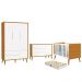 Dormitório Infantil Theo Retrô 3 Portas, Cômoda 1 Porta, Berço Branco/Savana com Pés Amadeirado e Colchão D18 - Reller Móveis
