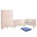 Dormitório Infantil Theo Retrô 3 Portas, Cômoda 1 Porta, Berço Rosa Fosco com Pés Amadeirado e Colchão - Reller Móveis