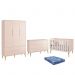 Dormitório Infantil Theo Retrô 3 Portas, Cômoda 1 Porta, Berço Rosa Fosco com Pés Madeira Natural e Colchão - Reller Móveis