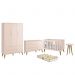 Dormitório Infantil Theo Retrô 3 Portas, Cômoda 1 Porta, Berço, Mesa de Apoio Rosa Fosco com Pés Amadeirado e Colchão D18 - Reller Móveis