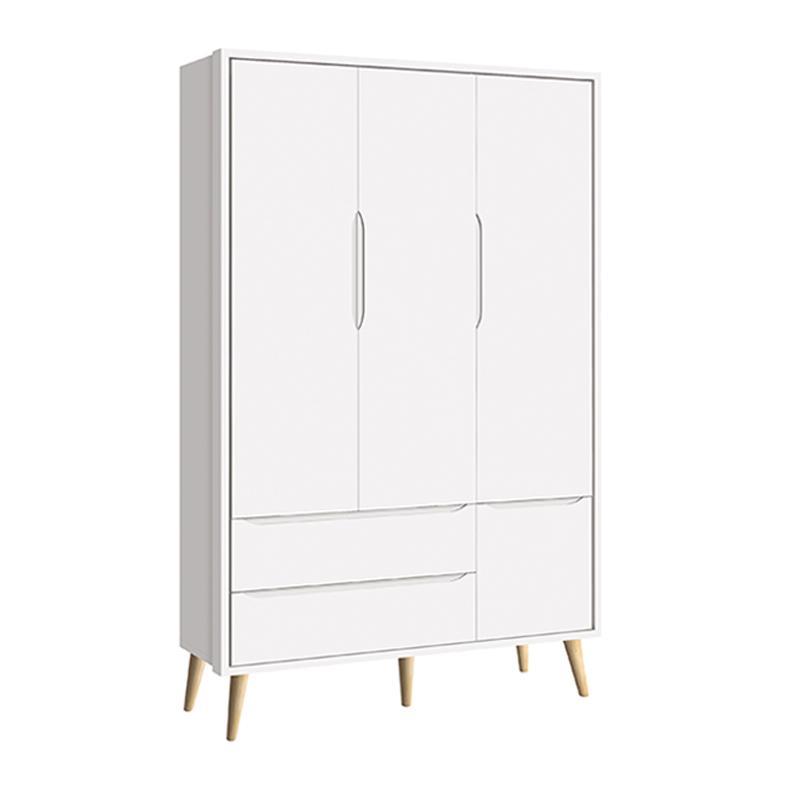 Dormitório Infantil Theo Retrô 3 Portas, Cômoda, Berço Branco Fosco com Pés Madeira Natural e Colchão - Reller Móveis