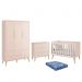 Dormitório Infantil Theo Retrô 3 Portas, Cômoda, Berço Rosa Fosco com Pés Madeira Natural e Colchão - Reller Móveis