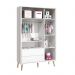 Dormitório Infantil Theo Retrô 3 Portas, Cômoda, Berço, Mesa de Apoio Branco Fosco com Pés Madeira Natural e Colchão - Reller Móveis