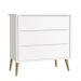 Dormitório Infantil Theo Retrô 3 Portas, Cômoda, Berço, Mesa de Apoio Branco Fosco com Pés Madeira Natural e Colchão - Reller Móveis