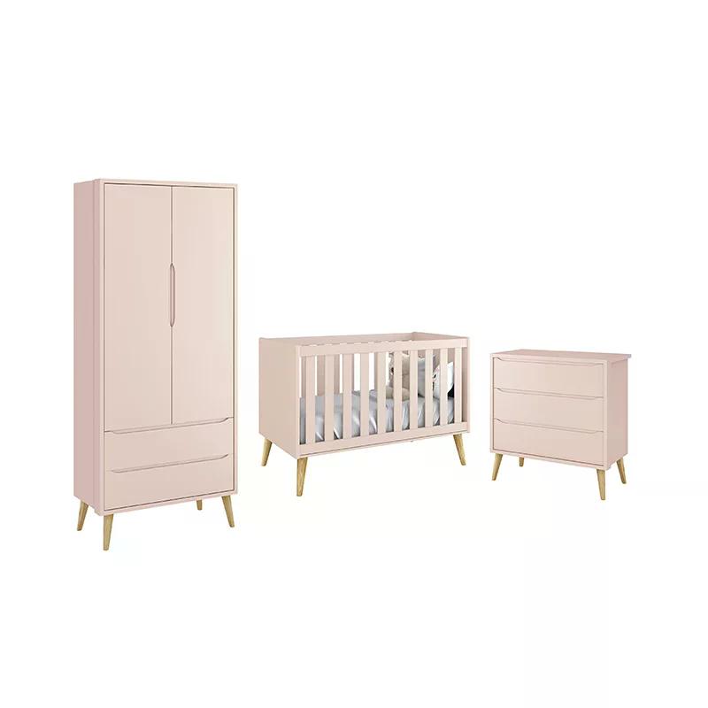 Dormitório Theo 2 Portas Rosa com Pés Madeira Natural - Reller Móveis
