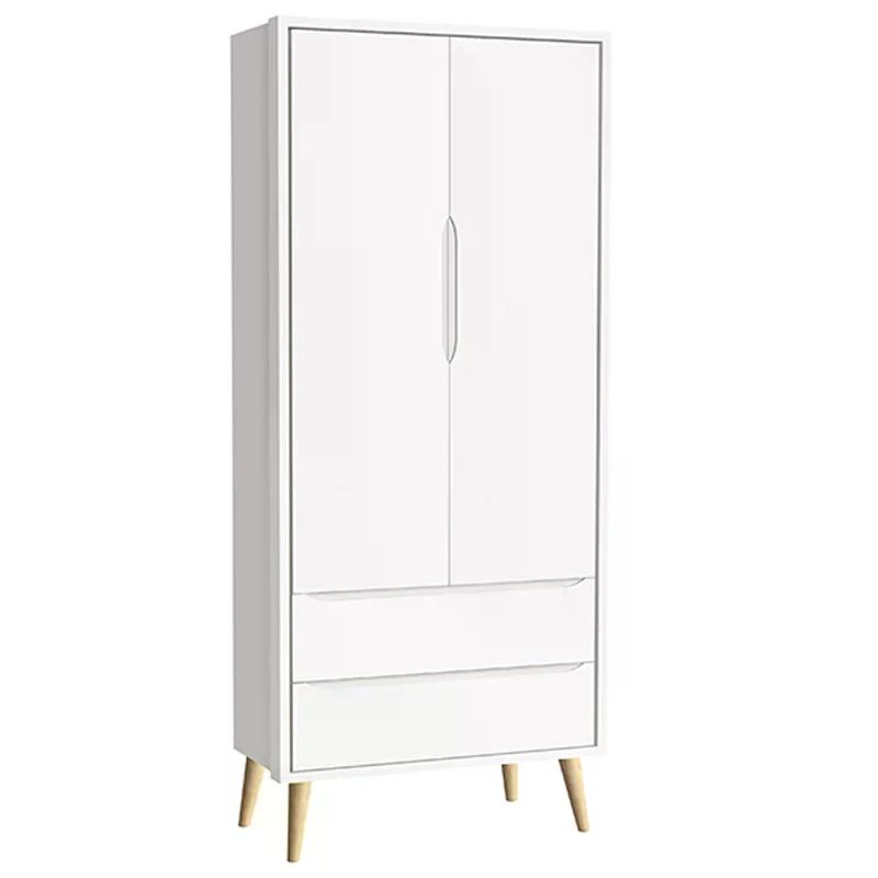 Dormitório Theo 2 Portas e Mesa de Canto Branco com Pés Madeira Natural - Reller Móveis