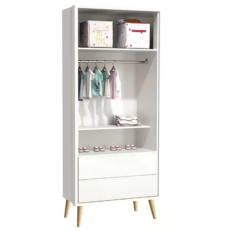 Dormitório Theo 2 Portas e Mesa de Canto Branco com Pés Madeira Natural - Reller Móveis