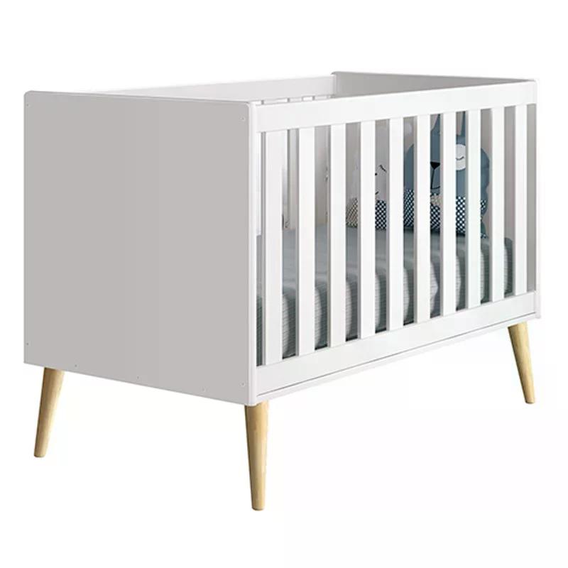 Dormitório Theo 2 Portas e Mesa de Canto Branco com Pés Madeira Natural - Reller Móveis
