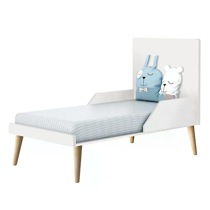 Dormitório Theo 2 Portas e Mesa de Canto Branco com Pés Madeira Natural - Reller Móveis