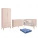 Dormitório Theo 2 Portas, Cômoda 6 Gavetas, Berço Rosa Fosco com Pés Madeira Natural e Colchão - Reller Móveis