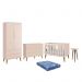 Dormitório Theo 2 Portas, Cômoda 6 Gavetas, Berço, Mesa de Canto Rosa Fosco com Pés Amadeirado e Colchão - Reller Móveis