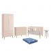 Dormitório Theo 2 Portas, Cômoda 6 Gavetas, Berço, Mesa de Canto Rosa Fosco com Pés Madeira Natural e Colchão - Reller Móveis 